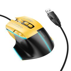 Ενσύρματο Ποντίκι Gaming Hoco GM31 Overlord με 7 Πλήκτρα, Φωτισμό, 3600 DPI Μαύρο-Κίτρινο