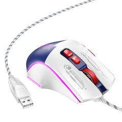 Ενσύρματο Ποντίκι Gaming Hoco GM31 Overlord με 7 Πλήκτρα, Φωτισμό, 3600 DPI Λευκό-Μπλε