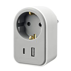 Αντάπτορας τροφοδοσίας 16A 3680W με pass-through και 2 θύρες USB 1 x USB-C & 1 x USB-Α και τεχνολογία γρήγορης φόρτισης
