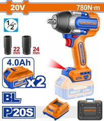 Wadfow WCD1B78E Μπουλονόκλειδο Μπαταρίας Li-ion 20V / 780Nm / 4Ah / 2 Μπαταρίες Brushless Motor
