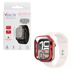 VOLTE-TEL TEMPERED GLASS APPLE WATCH 10 46mm 1.96" 9H 0.30mm PC EDGE COVER WITH KEY 3D FULL GLUE FULL COVER BURGUNDY