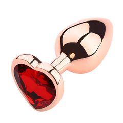 Rose Gold Anal Plug With Heart Diamond S·Diamond Color-Red