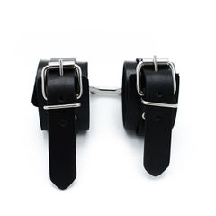 Black Leather Chain-Linked Cuffs-thumb-5
