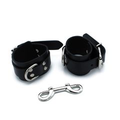 Black Leather Chain-Linked Cuffs-thumb-6