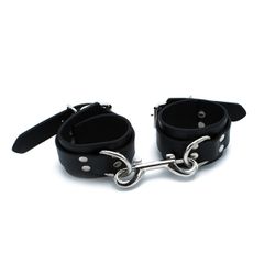 Black Leather Chain-Linked Cuffs-thumb-1