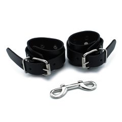 Black Leather Chain-Linked Cuffs-thumb-3