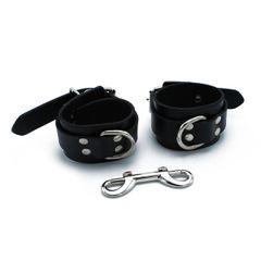 Black Leather Chain-Linked Cuffs-thumb-2