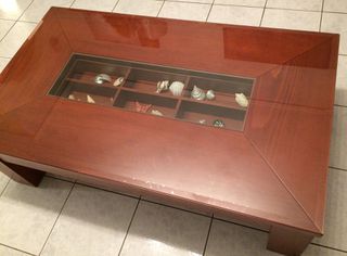 Ξύλινο Τραπεζάκι σαλονιού με συρτάρι αποθηκευτικό χώρο και τζάμι. 120χ70