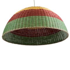 Φωτιστικό CABALLEROS Boho 1 x E27 IP20 Φ100 x Υ53cm πράσινο με κίτρινο & κόκκινο ξύλινο μπαμπού πλέγμα καμπάνα