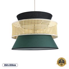 Φωτιστικό SAIGE Boho κρεμαστό φωτιστικό 1xE27 Φ50xΥ36cm μπεζ μπαμπού πλέγμα με πράσινο & μαύρο υφασμάτινο καπέλο