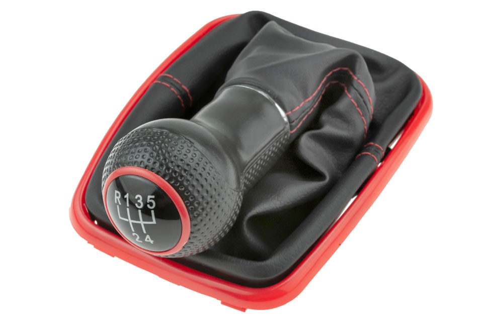 VW Golf IV 1997-2005 / Bora 1998-2005 πόμολο λεβιέ 5 ταχυτήτων με φούσκα μαύρο με κόκκινο NTY