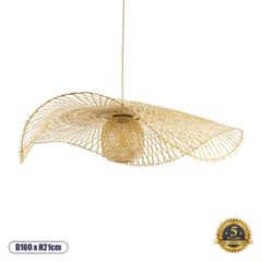 Boho Κρεμαστό Φωτιστικό Πλέγμα Μονόφωτο 1 x E27 IP20 Μπεζ Ξύλο - Μ100 x Π100 x Υ21cm
