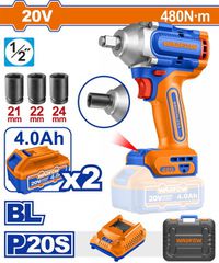 WADFOW ΜΠΟΥΛΟΝΟΚΛΕΙΔΟ ΜΠΑΤ. Li-ion 20V / 480Nm / 4Ah / 2 ΜΠΑΤ BL Motor (WCD1B483E)