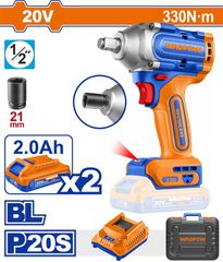 WADFOW ΜΠΟΥΛΟΝΟΚΛΕΙΔΟ ΜΠΑΤ. Li-ion 20V / 330Nm / 2Ah / 2 ΜΠΑΤ BL Motor (WCD1B33E)