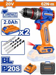 WADFOW ΔΡΑΠ/ΒΙΔΟ ΚΡΟΥΣΤΙΚΟ ΜΠΑΤ. Li-ion 20V / 62Nm / 2Ah / 2 ΜΠΑΤ BL Motor (WCDP6281E)