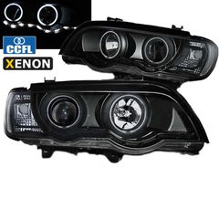 Μπροστινά Φανάρια Set Για Bmw X5 E53 99-03 CCFL Angel Eyes & DRL Μαύρα Xenon D2S/H1 Eagle Eyes