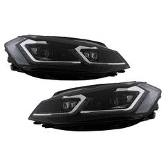 Μπροστινά Φανάρια Set Για Vw Golf VII (7) 12-17 Look 7.5 GTI Μαύρα/ Ασημί Γραμμή H7 Με Μοτέρ Carner