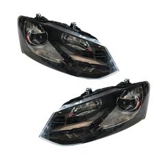 Μπροστινά Φανάρια Set Για Vw Polo 6R/ 6C 09-17 DRL GTI R-Look Μαύρα Με Ασημί Γραμμή H7/H7 Με Μοτέρ Carner