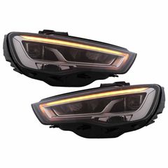 Μπροστινά Φανάρια Set Για Audi A3 8V 12-16 DRL Full Led & Led Signal Μαύρα Με Μοτέρ Carner