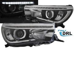 Μπροστινά Φανάρια Set Για Toyota Hilux Revo 15+ True DRL Μαύρα Manual Eagle Eyes