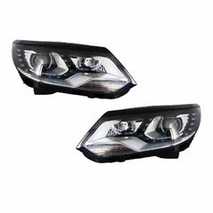 Μπροστινά Φανάρια Set Για Vw Tiguan mk1 11-15 DRL Μαύρα H7/H7 Με Μοτέρ Carner