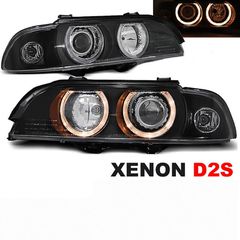 Μπροστινά Φανάρια Set Για Bmw 5 E39 95-03 Angel Eyes Μαύρα Για Original Xenon D2S/H7 Με Μοτέρ Depo