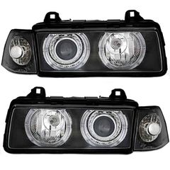 Μπροστινά Φανάρια Set Για Bmw 3 E36 90-99 Sedan / Compact / Touring Angel Eyes Μαύρα H7/H7 Depo