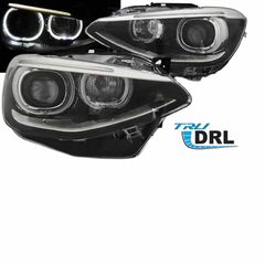 Μπροστινά Φανάρια Set Για Bmw 1 F20 / F21 11-14 LED Angel Eyes Μαύρα H7 Με Μοτέρ Depo