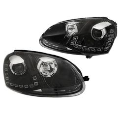 Μπροστινά Φανάρια Set Για Vw Golf V (5) 03-08 DRL Μαύρα H7/H1 Με Μοτέρ Eagle Eyes