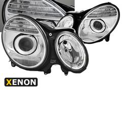 Μπροστινά Φανάρια Set Για Mercedes-Benz E-Class W211 02-06 Χρωμίου Facelift Look D2S/H7 (Xenon) Με Μοτέρ Depo
