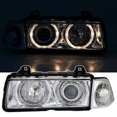 Μπροστινά Φανάρια Set Για Bmw 3 E36 90-99 Sedan / Compact / Touring Angel Eyes Χρωμίου H7/H7 Depo