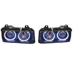 Μπροστινά Φανάρια Set Για Bmw 3 E36 Coupe / Sedan / Compact / Touring 90-99 Angel Eyes Μαύρα H7/H7 Carner