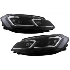 Μπροστινά Φανάρια Set Για Vw Golf 7.5 17-19 Facelift DRL & Dynamic Signal Μαύρα Με Χρώμιο Γραμμή H7 Με Μοτέρ Carner