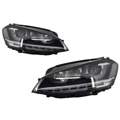 Μπροστινά Φανάρια Set Για Vw Golf VII (7) 12-17 U-Type DRL & Led Φλας Dynamic GTI R-Line Look Μαύρα H7/H7 Με Μοτέρ Carner