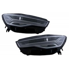 Μπροστινά Φανάρια Set Για Audi A6 4G C7 11-18 DRL Full Led Matrix Design & Dynamic Φλας Μαύρα Με Μοτέρ Carner