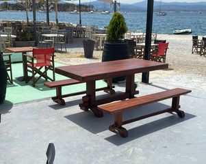 μοναστηριακα τραπέζια μπαγκακια όλες διάστασης ιδικα φτιαγμένα για εξωτερικούς χώρους και εσωτερικούς