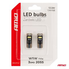 Amio - ΛΑΜΠΑΚΙΑ LED T10e W5W 12/24V 3x2055 SMD LED CAN-BUS ΛΕΥΚΟ - 2 ΤΕΜ. (03720/AM)-thumb-4