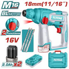 TOTAL ΕΠΑΓΓ. ΠΝΕΥΜΑΤΙΚΟ ΠΙΣΤΟΛΕΤΟ SDS-PLUS ΜΠΑΤ. Li-ion 16V / 2Ah / 2 ΜΠΑΤ (TRHLI16168)