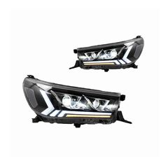 Μπροστινά Φανάρια Set Για Toyota Hilux Revo 15-19 Με Dynamic Start DRL & Φλας Μαύρα Με Μοτέρ VLand
