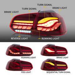 Πισινά Φανάρια Set Για Vw Golf VI (6) 08-12 Full Led Dynamic OLED Κόκκινο/Crystal VLand