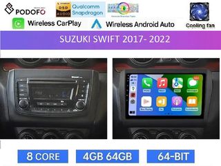 Suzuki Swift 2018-22 Οθόνη 9" Android 15 | 4GB RAM + 64GB ROM | 8-Core Snapdragon | Ασύρματο CarPlay & Ασύρματο Android Auto GPS WiFi DSP FM/RDS