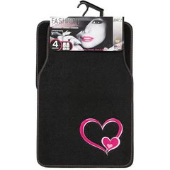 Πατάκια Αυτοκινήτου Universal Μοκέτα "Girly Fashion Collection" Car+ Μαύρες Με Ροζ Καρδιές 4 Pieces