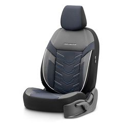 Καλύμματα Αυτοκινήτου Otom Reflective Design Universal Jacquard / Rachel / Δερματίνη Σετ Εμπρός / Πίσω 11 Τεμαχίων Μαύρο Με Μπλε Ραφή RFL-2604