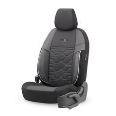 Καλύμματα Αυτοκινήτου Otom Hexa Design Universal Jacquard / Rachel / Δερματίνη Σετ Εμπρός / Πίσω 11 Τεμαχίων Μαύρο - Γκρι HEX-2805