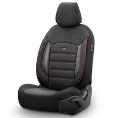 Καλύμματα Αυτοκινήτου Otom Sport Plus Design Universal Βαμβακερό Ύφασμα / Rachel / Δερματίνη Σετ Εμπρός / Πίσω 11 Τεμαχίων Μαύρο Με Κόκκινο Κέντημα SPTPLS-102