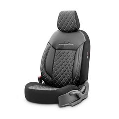 Καλύμματα Αυτοκινήτου Otom Comfortline VIP Design Universal Δερματίνη Καπιτονέ Σετ Εμπρός / Πίσω 11 Τεμαχίων Μαύρο Με Άσπρο Κέντημα CMV-222
