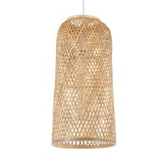 Boho Μοντέρνο Κρεμαστό Πλέγμα Μονόφωτο 1 x E27 IP20 Μπεζ Ξύλο - Μ25 x Π25 x Υ50cm