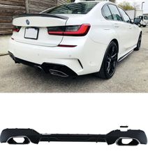 ΠΙΣΩ ΣΠΟΙΛΕΡ Rear Bumper Valance Diffuser With Chrome Exhaust Tips BMW 3 Series G20 G28 Sedan G21 Touring (2018-up) M340i M Look Piano Black