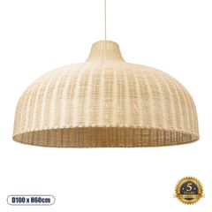 Boho Κρεμαστό Φωτιστικό Μπεζ Ξύλινο Μπαμπού Πλέγμα Καμπάνα Μονόφωτο E27 AC220-240V IP20 - Φ100 x Υ60cm