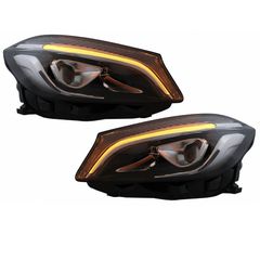 Μπροστινά Φανάρια Set Για Mercedes-Benz A-Class W176 12-18 Xenon Upgrade Σε Facelift Look Μαύρα Full Led DRL Με Μοτέρ Carner